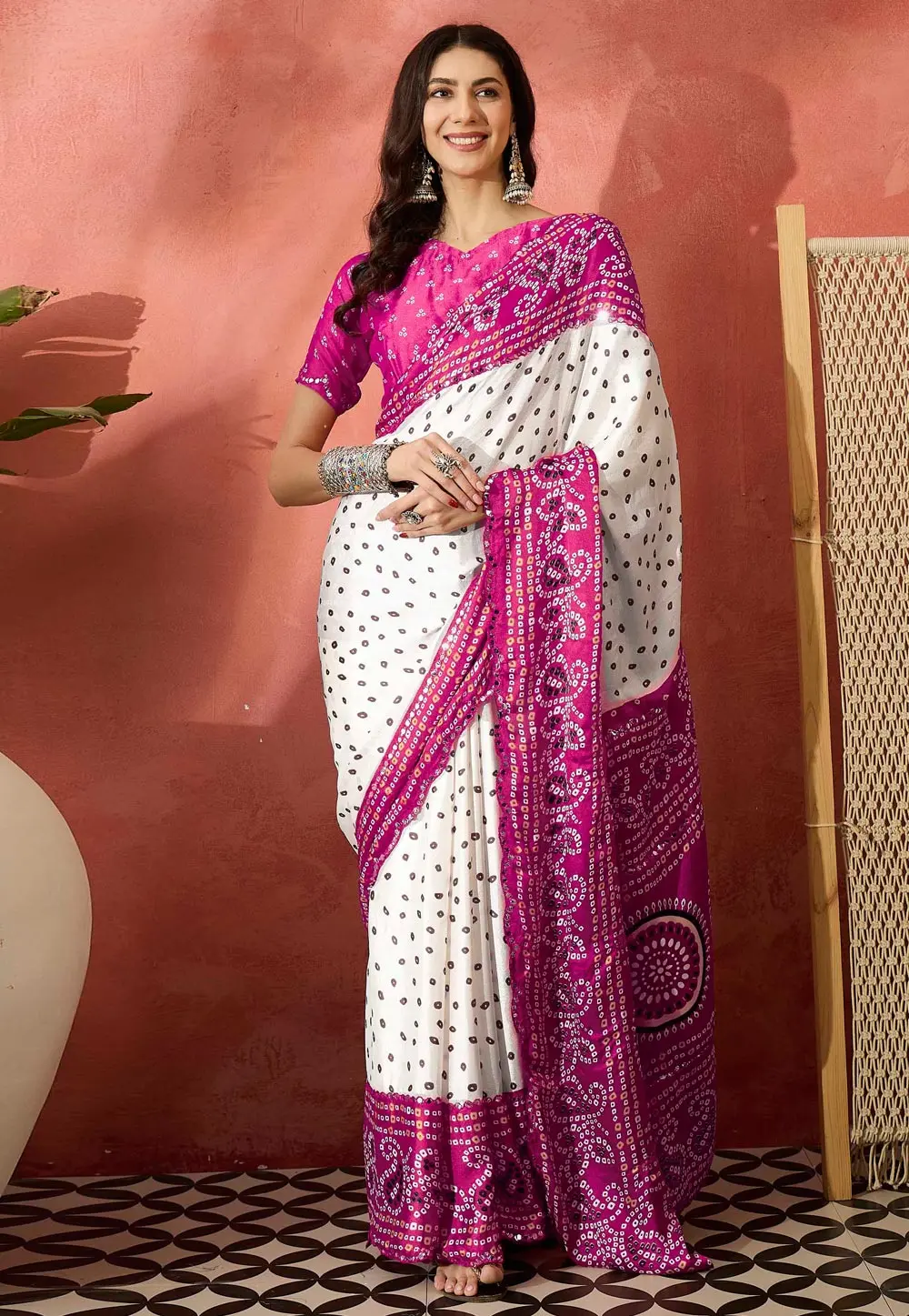 Purple Silk Bandhani Print Saree 304743