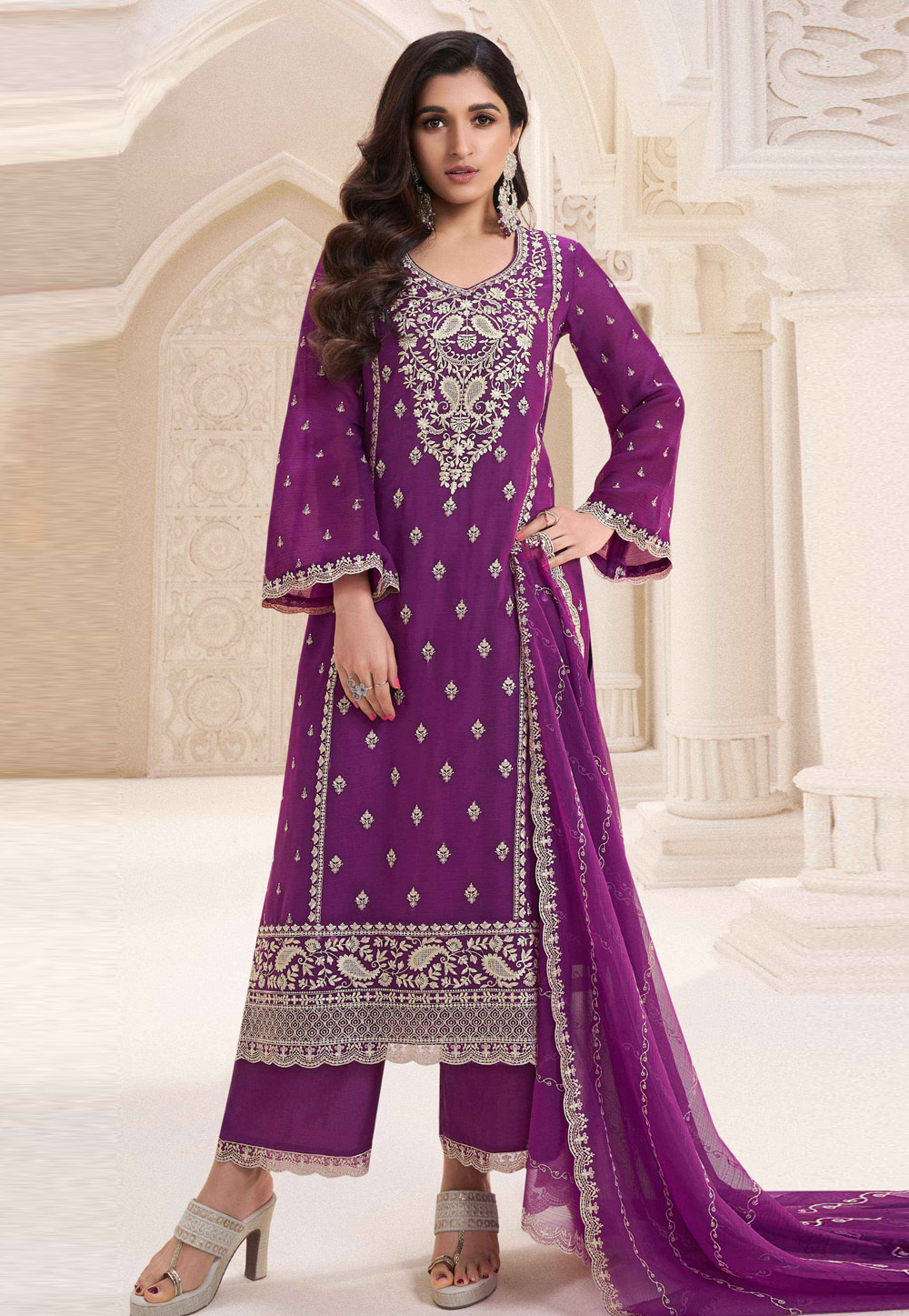 Purple Silk Chiffon Pakistani Suit 306878