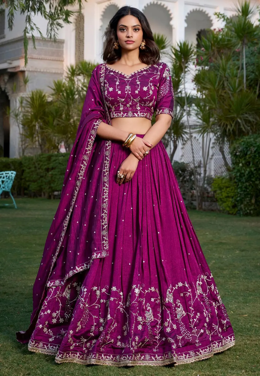 Purple Silk Circular Lehenga Choli 300908