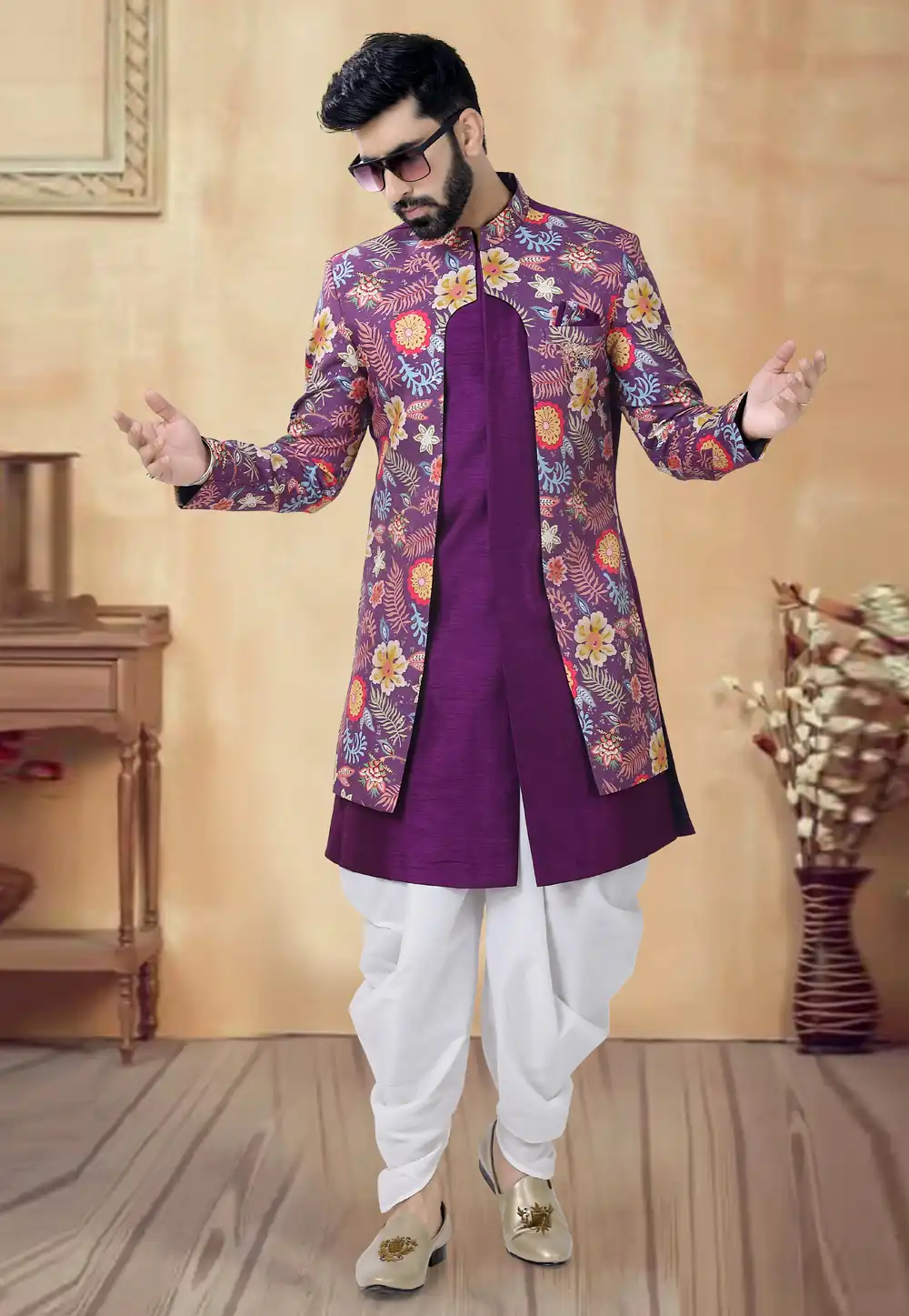 Purple Silk Dhoti Sherwani 292400