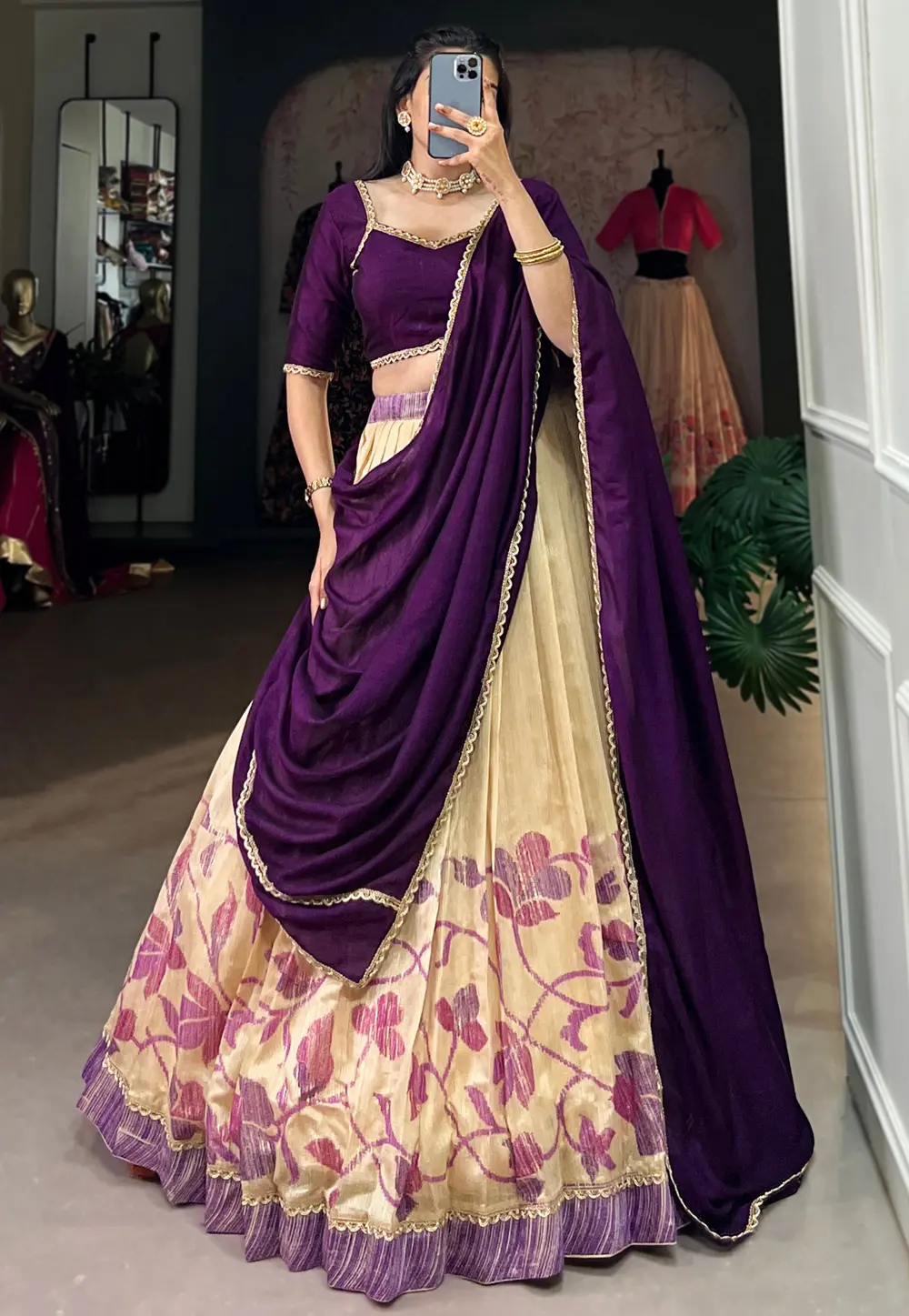 Purple Silk Floral Lehenga choli 300385