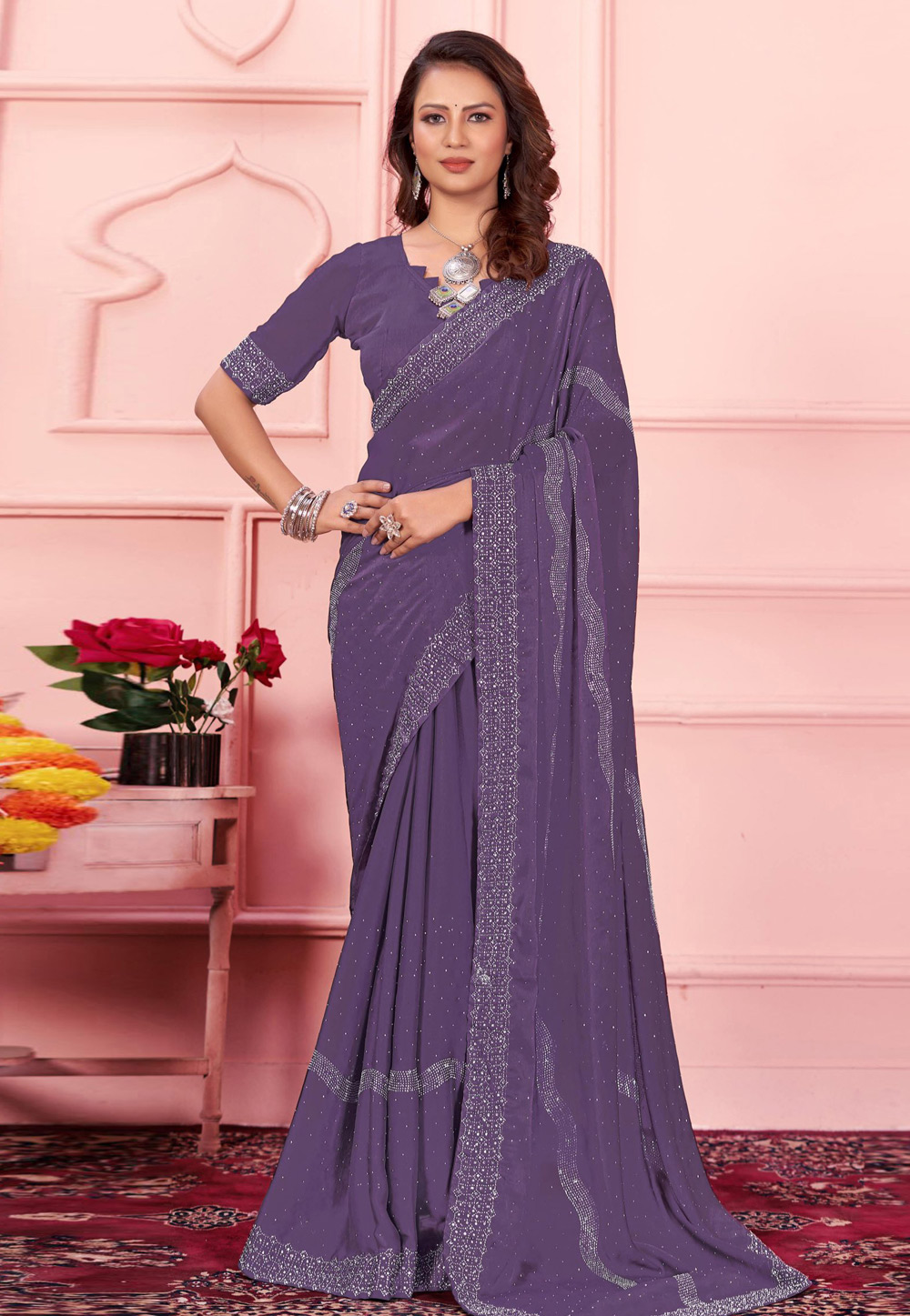 Purple Silk Georgette Saree With Blouse 285087