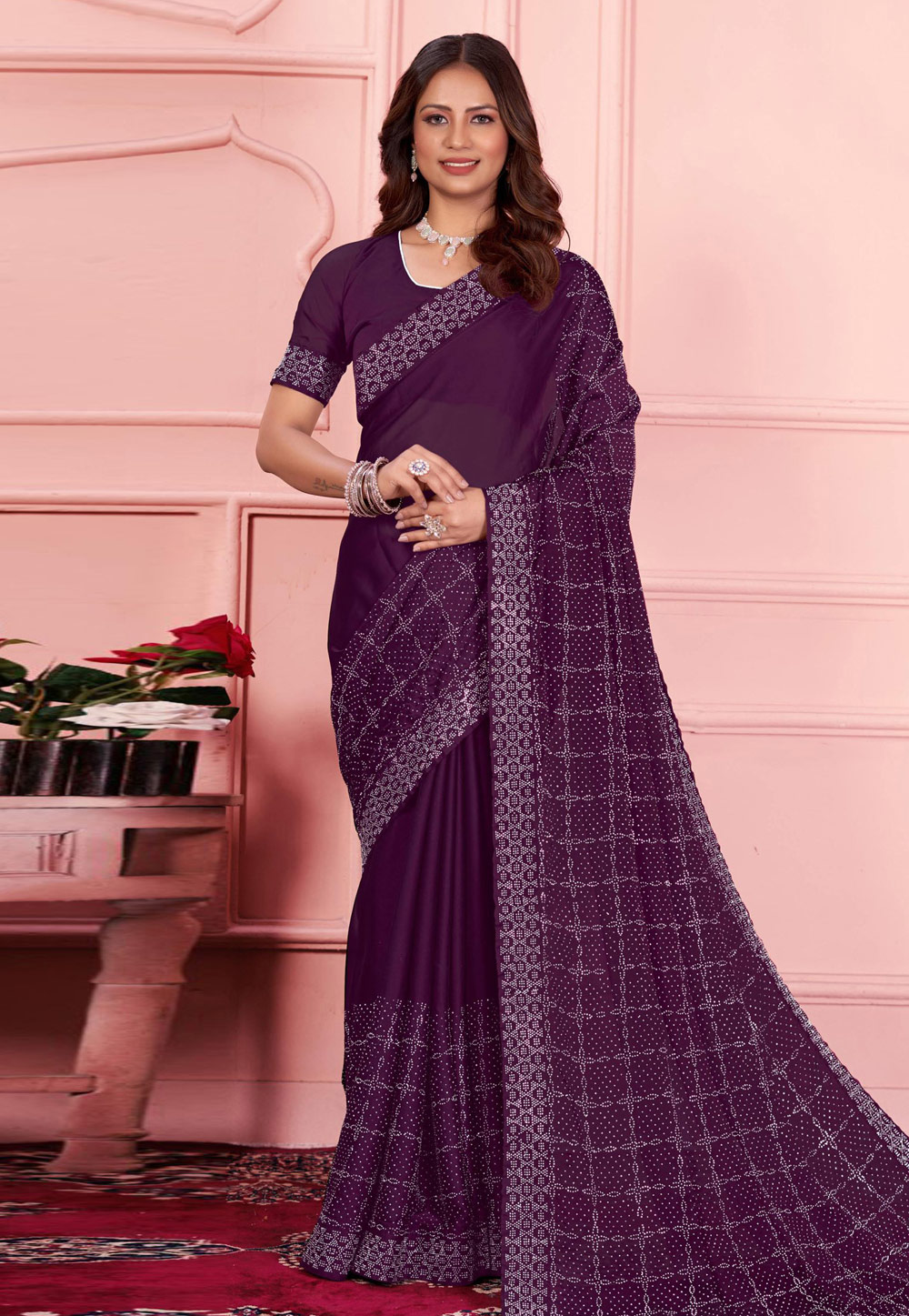 Purple Silk Georgette Saree With Blouse 285091