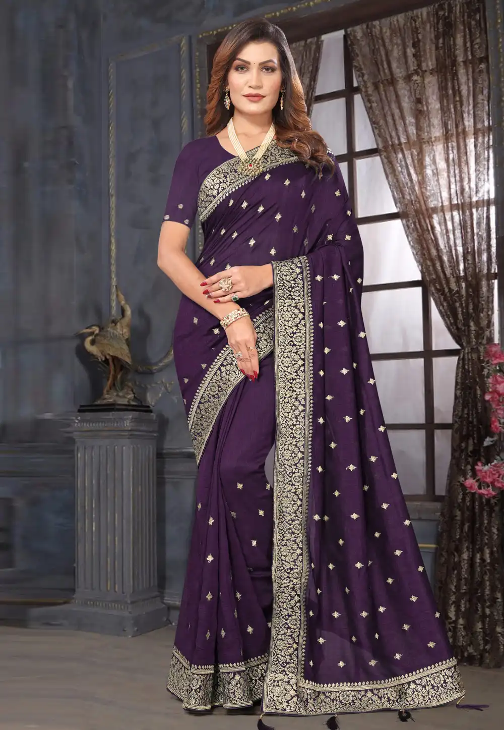 Purple Silk Georgette Saree With Blouse 292015