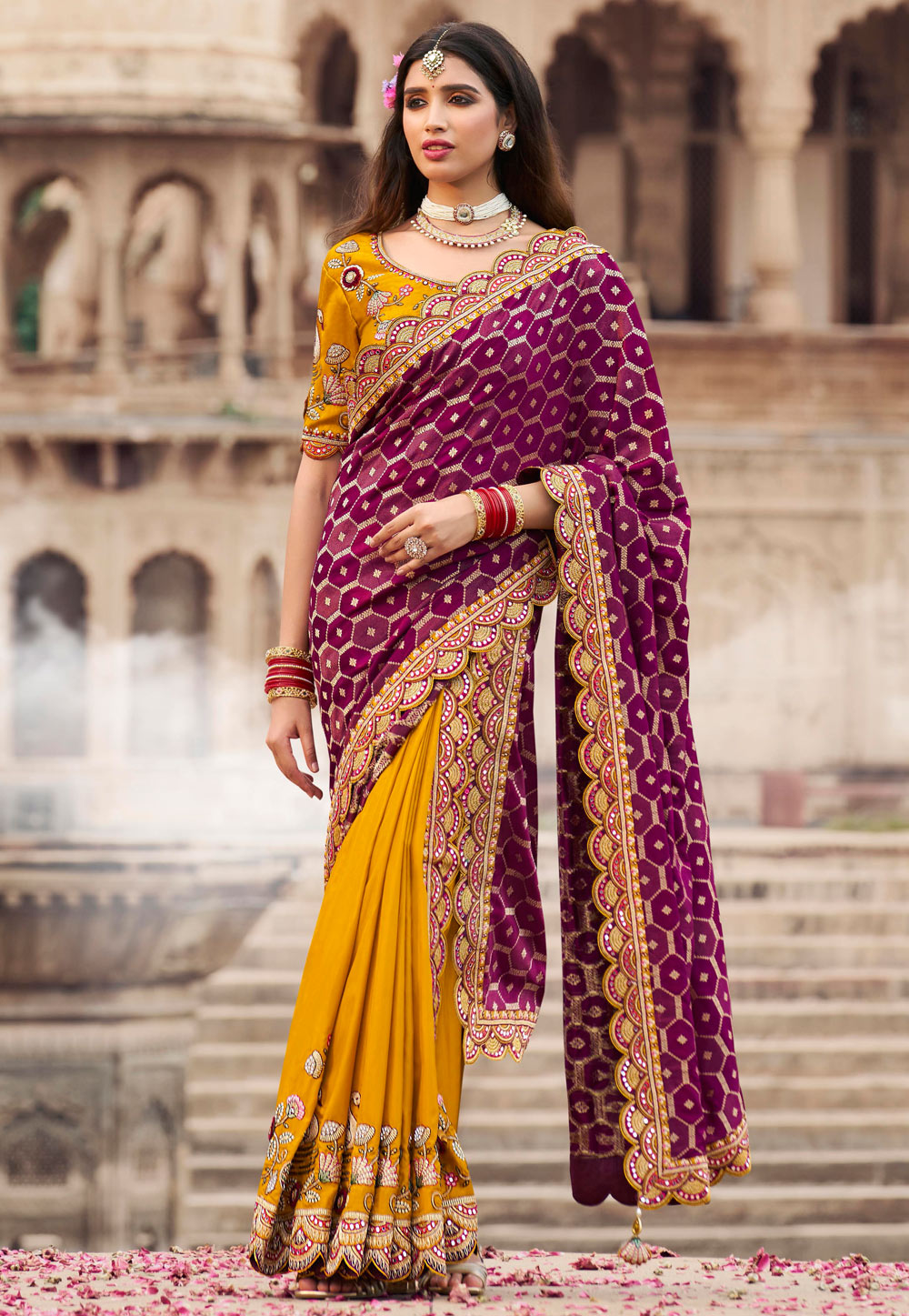 Purple Silk Half N Half Saree 305843