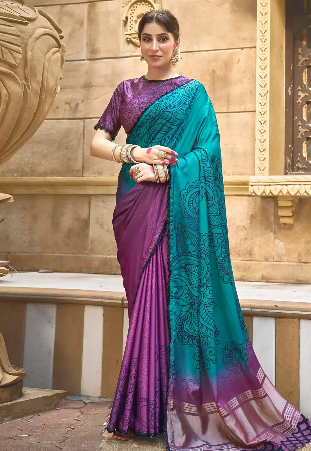 Purple Silk Half N Half Saree 291322