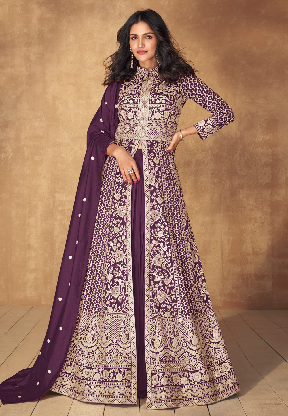 Purple Silk Indo Western Lehenga Choli 284122