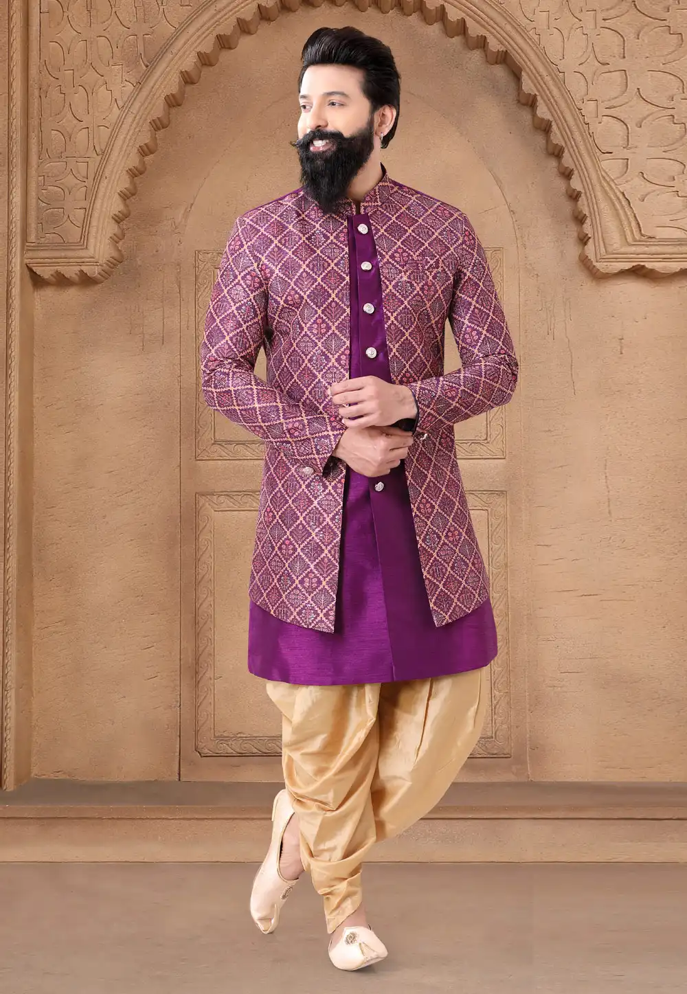 Purple Silk Indo Western Suit 287900