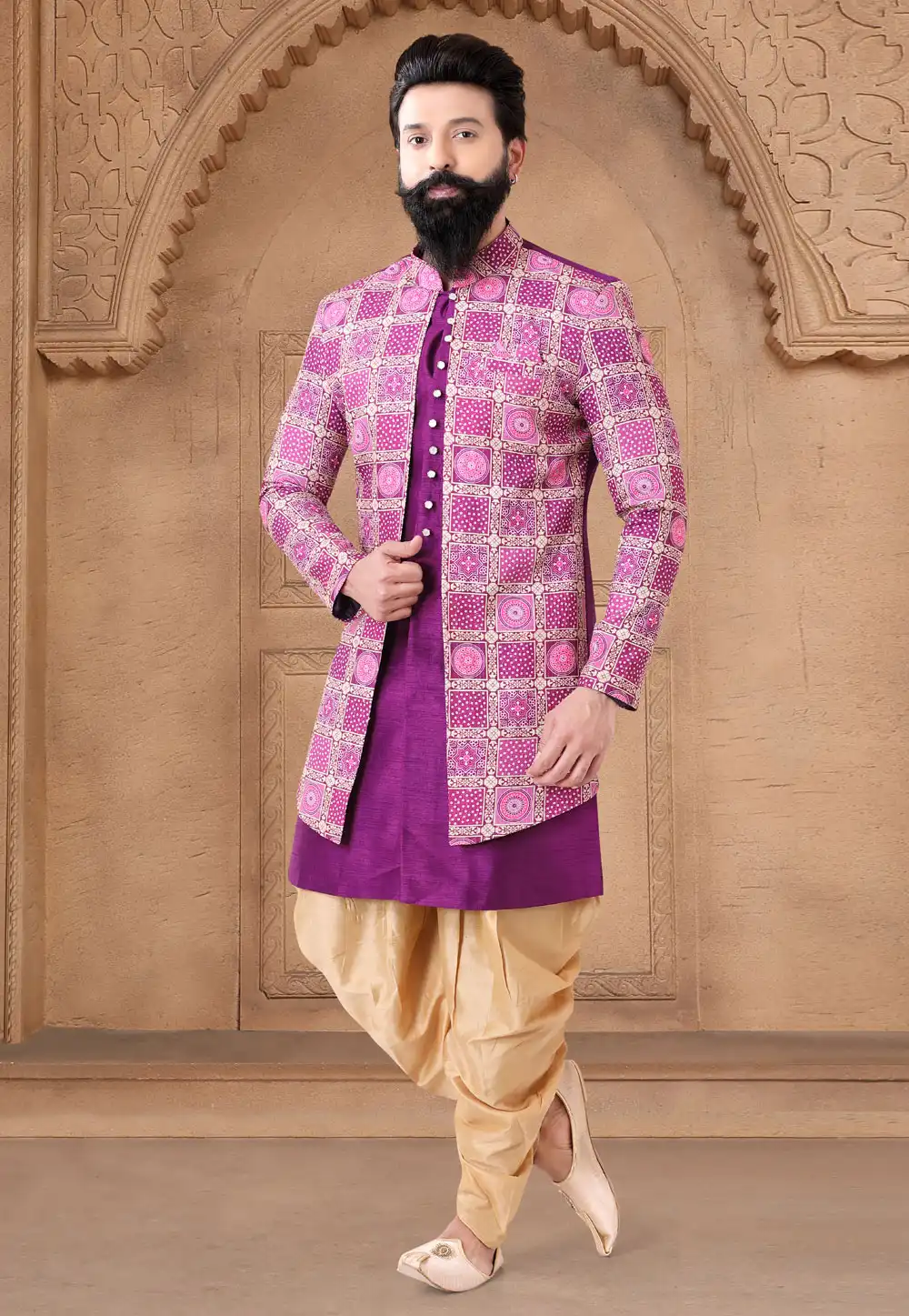 Purple Silk Indo Western Suit 287902