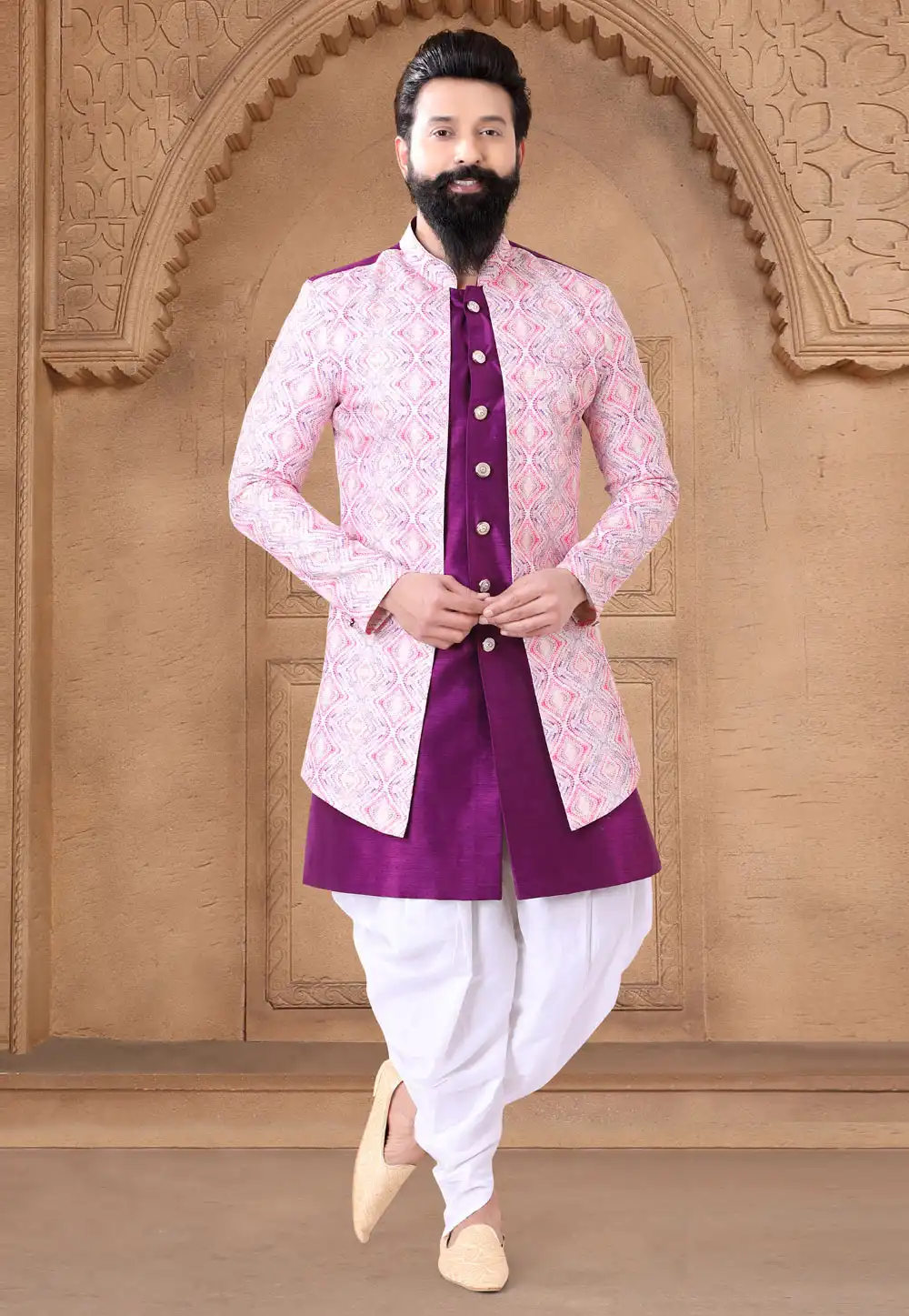 Purple Silk Indo Western Suit 287908