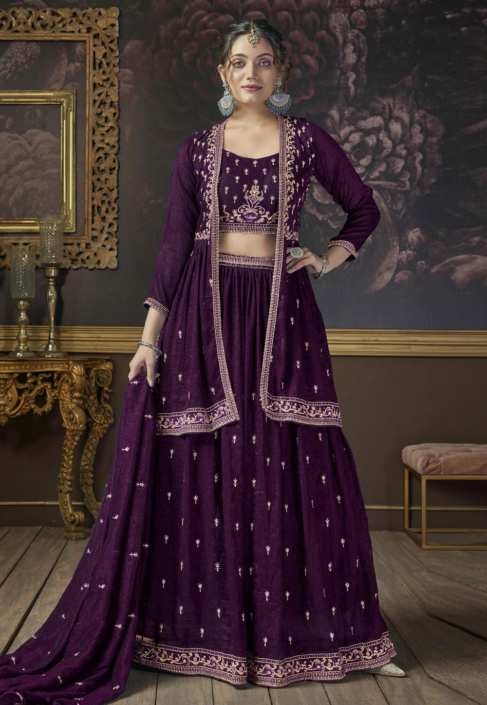 Purple Silk Jacket Style Lehenga Choli 280732
