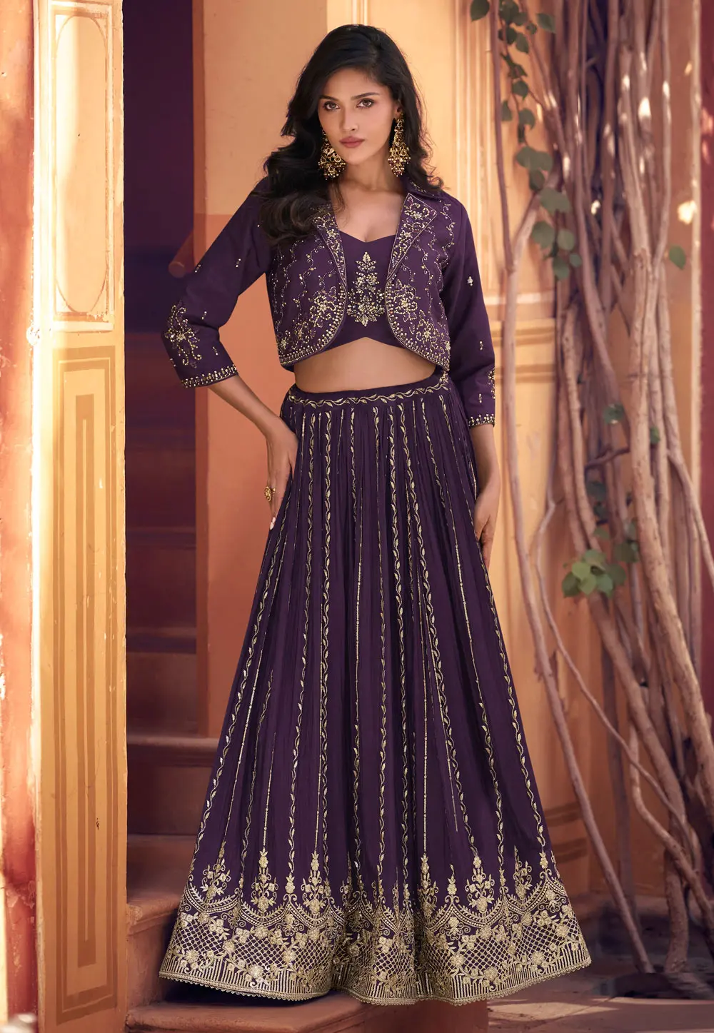 Purple Silk Jacket Style Lehenga Choli 303199