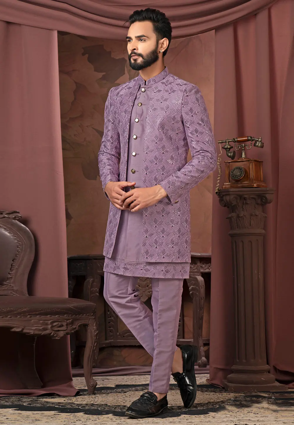 Purple Silk Jacket Style Sherwani 302426