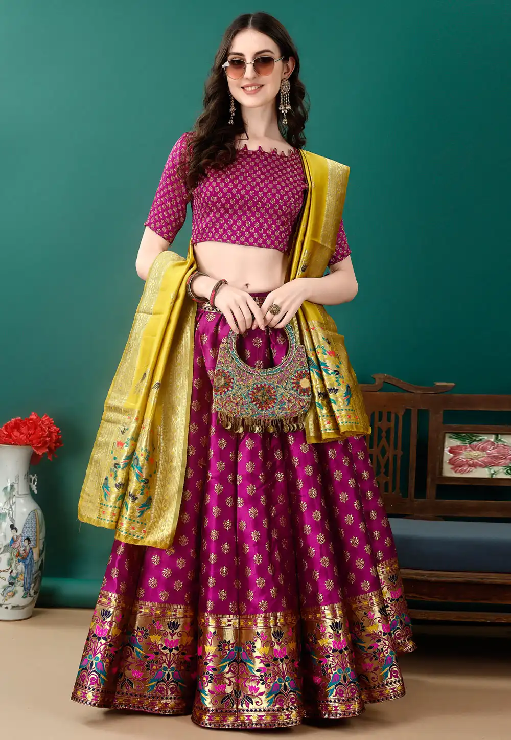 Purple Silk Jacquard Lehenga Choli 290458