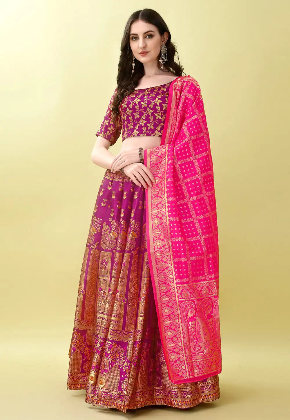 Purple Silk Jacquard Lehenga Choli 290484