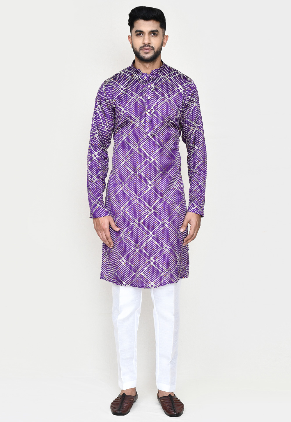 Purple Silk Kurta Pajama 306085