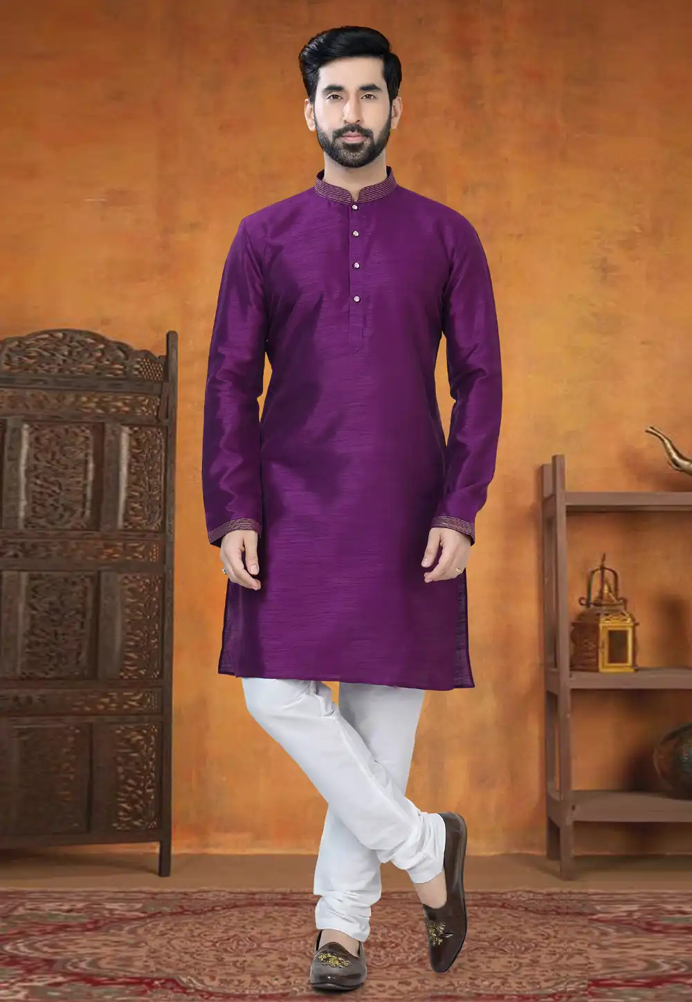 Purple Silk Kurta Pajama 295023