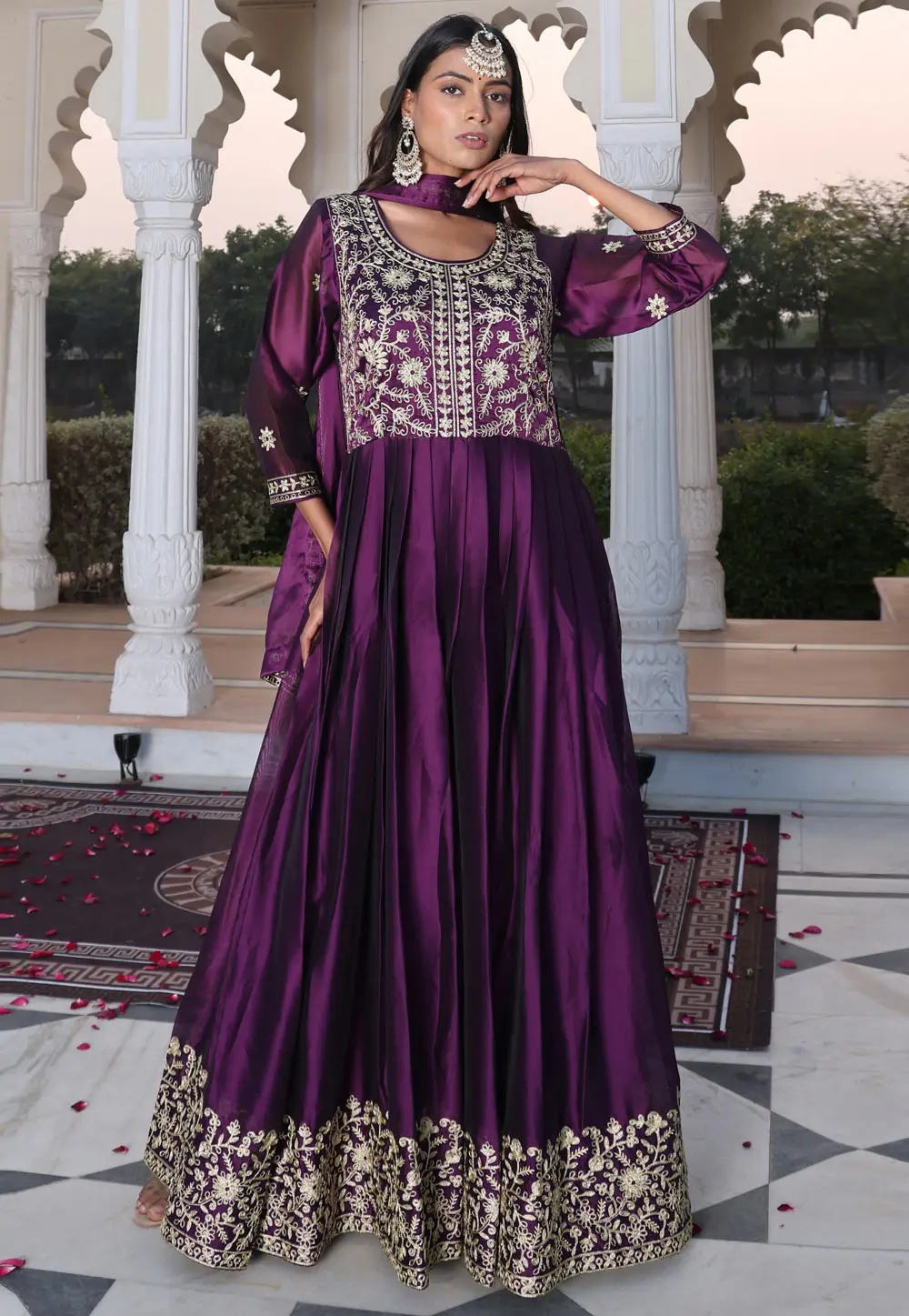 Purple Silk Long Anarkali Suit 304008