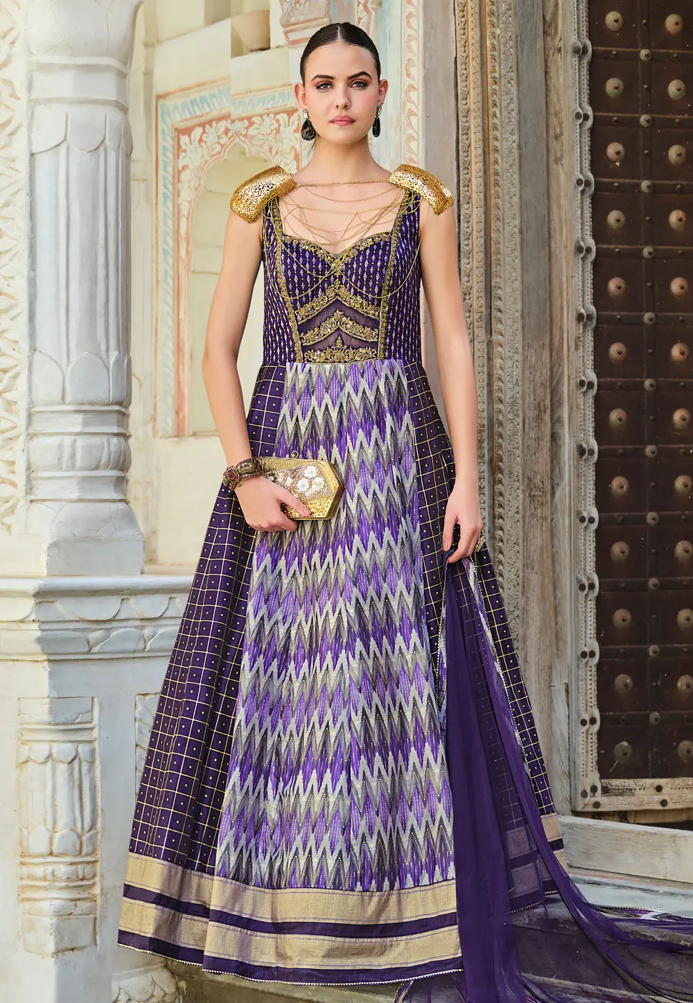 Purple Silk Long Anarkali Suit 303355