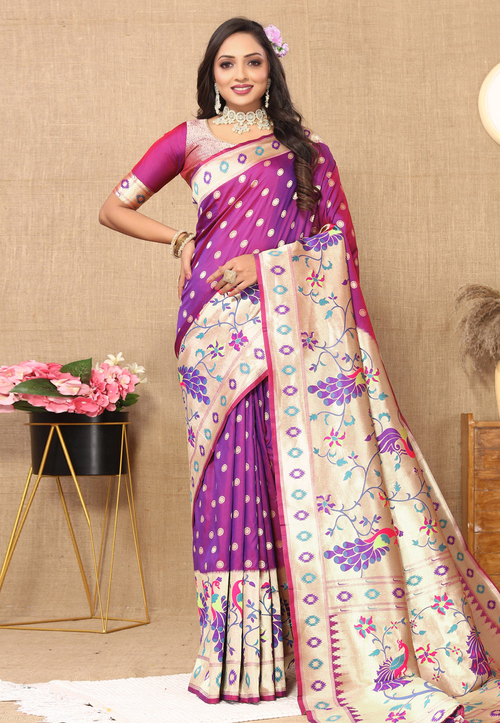 Purple Silk Paithani Saree 284184