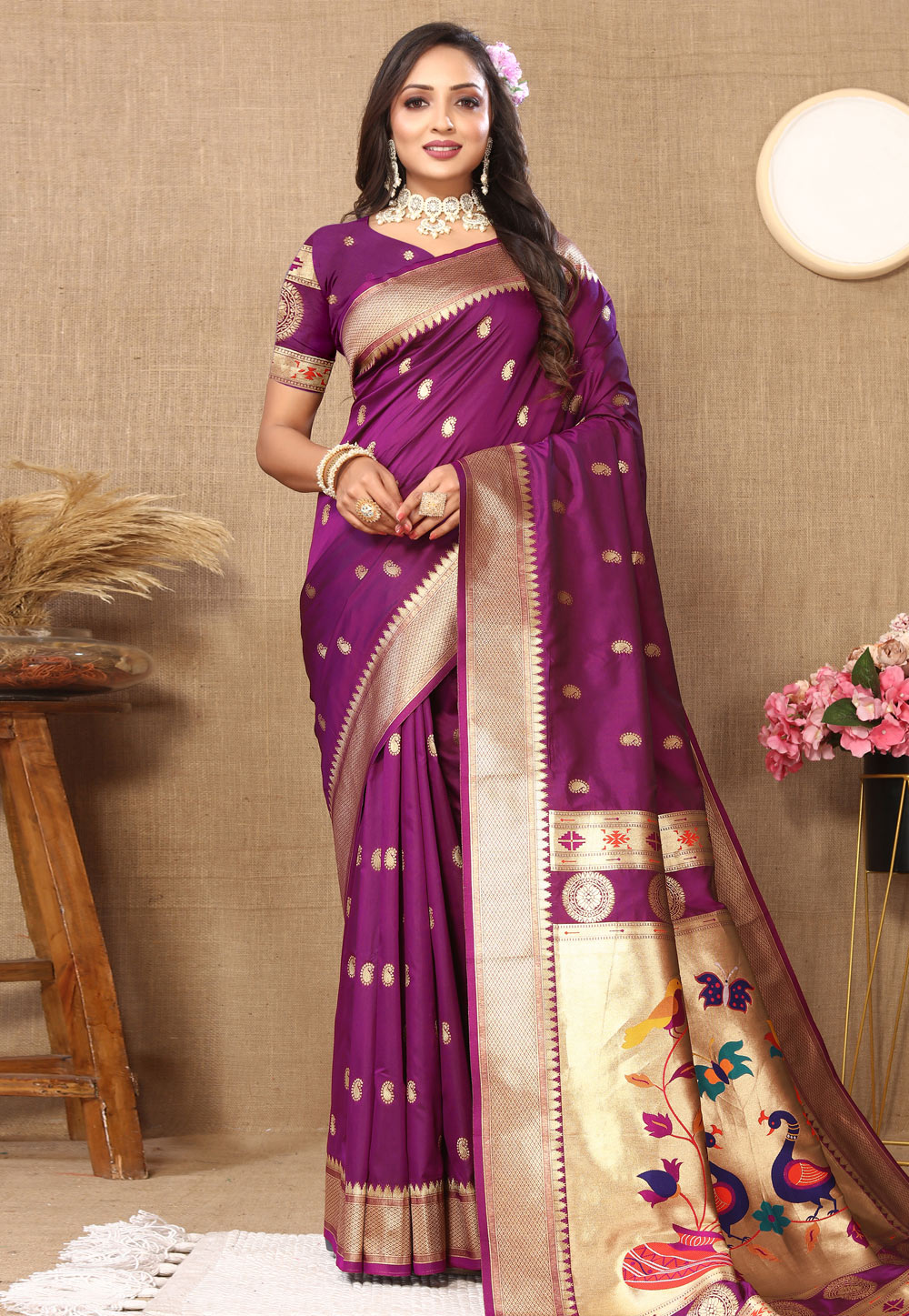 Purple Silk Paithani Saree 286291