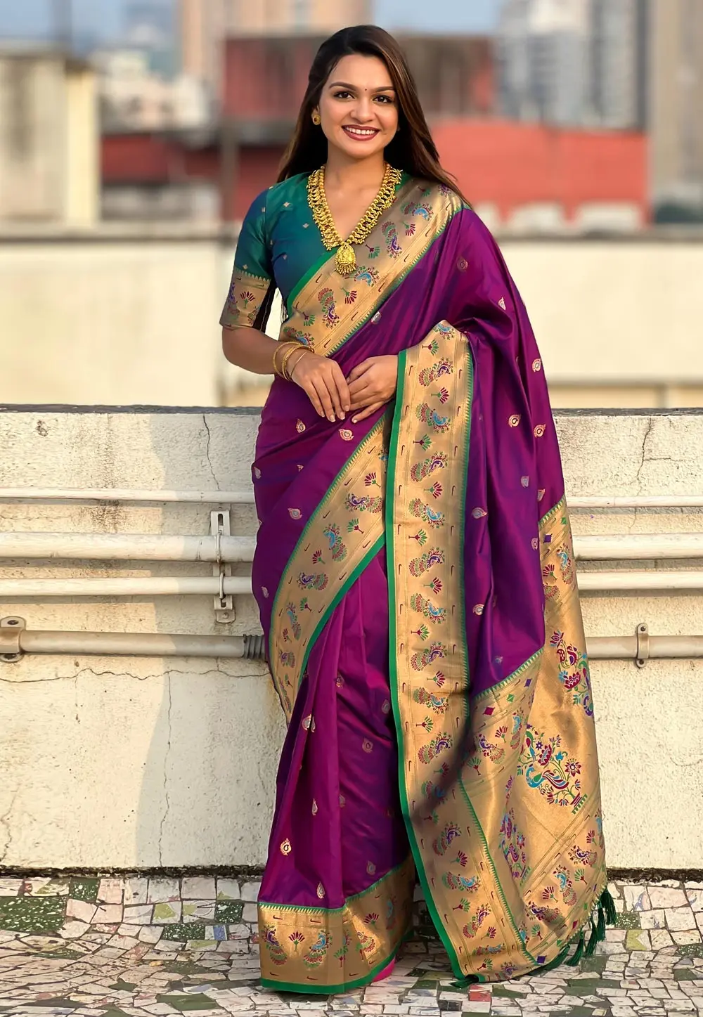 Purple Silk Paithani Saree 300085