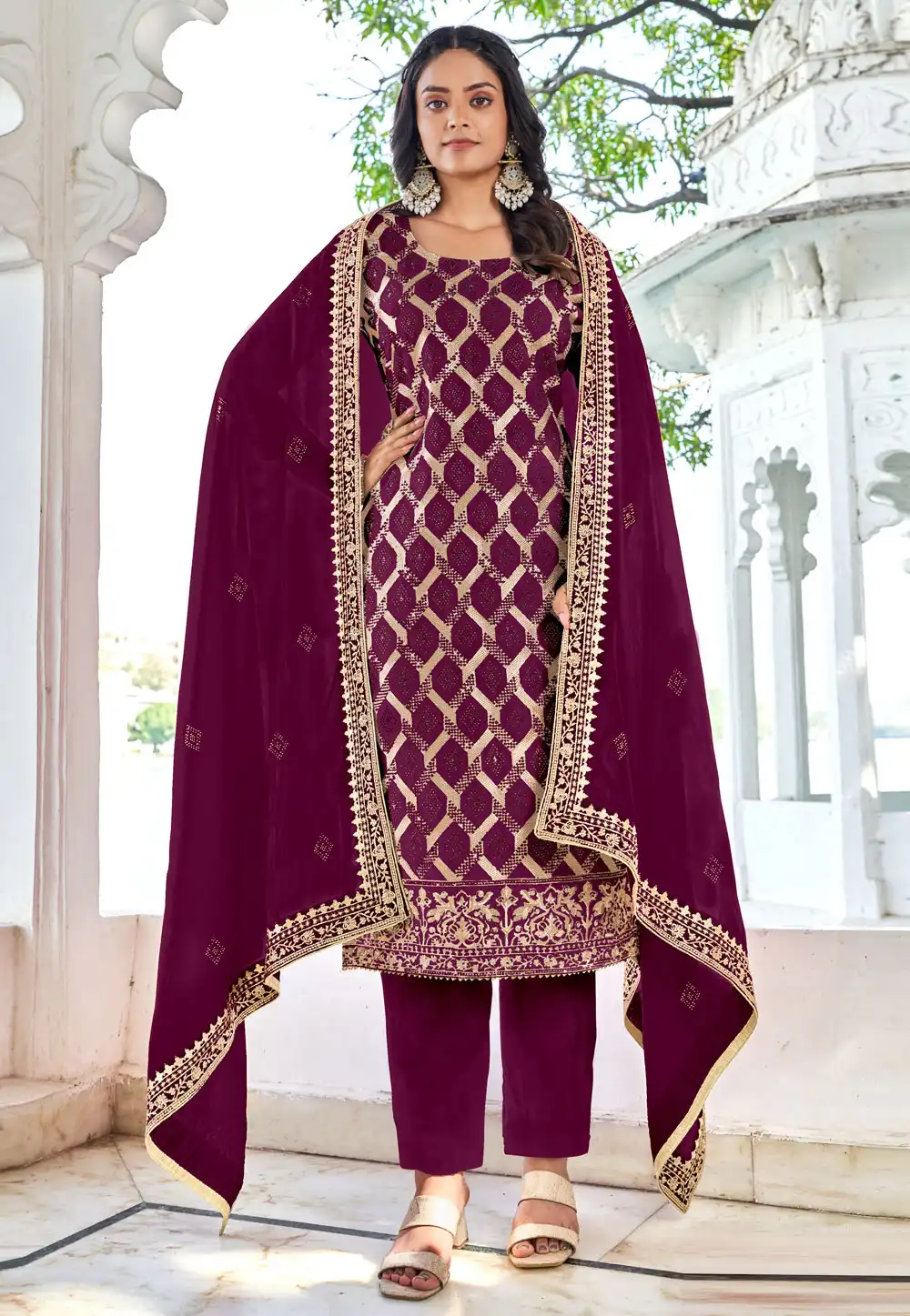 Purple Silk Pakistani Suit 291910