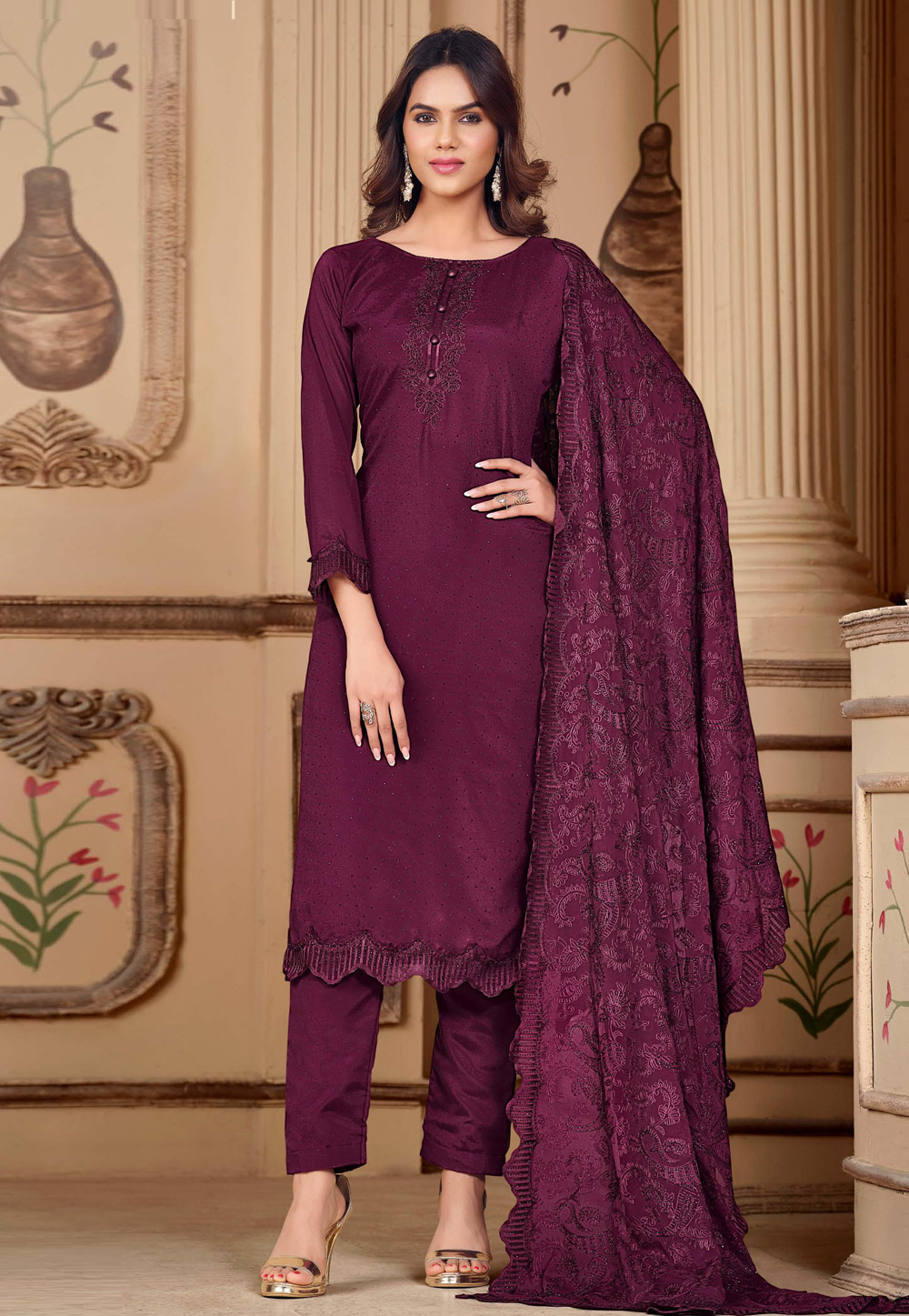 Purple Silk Pakistani Suit 281312