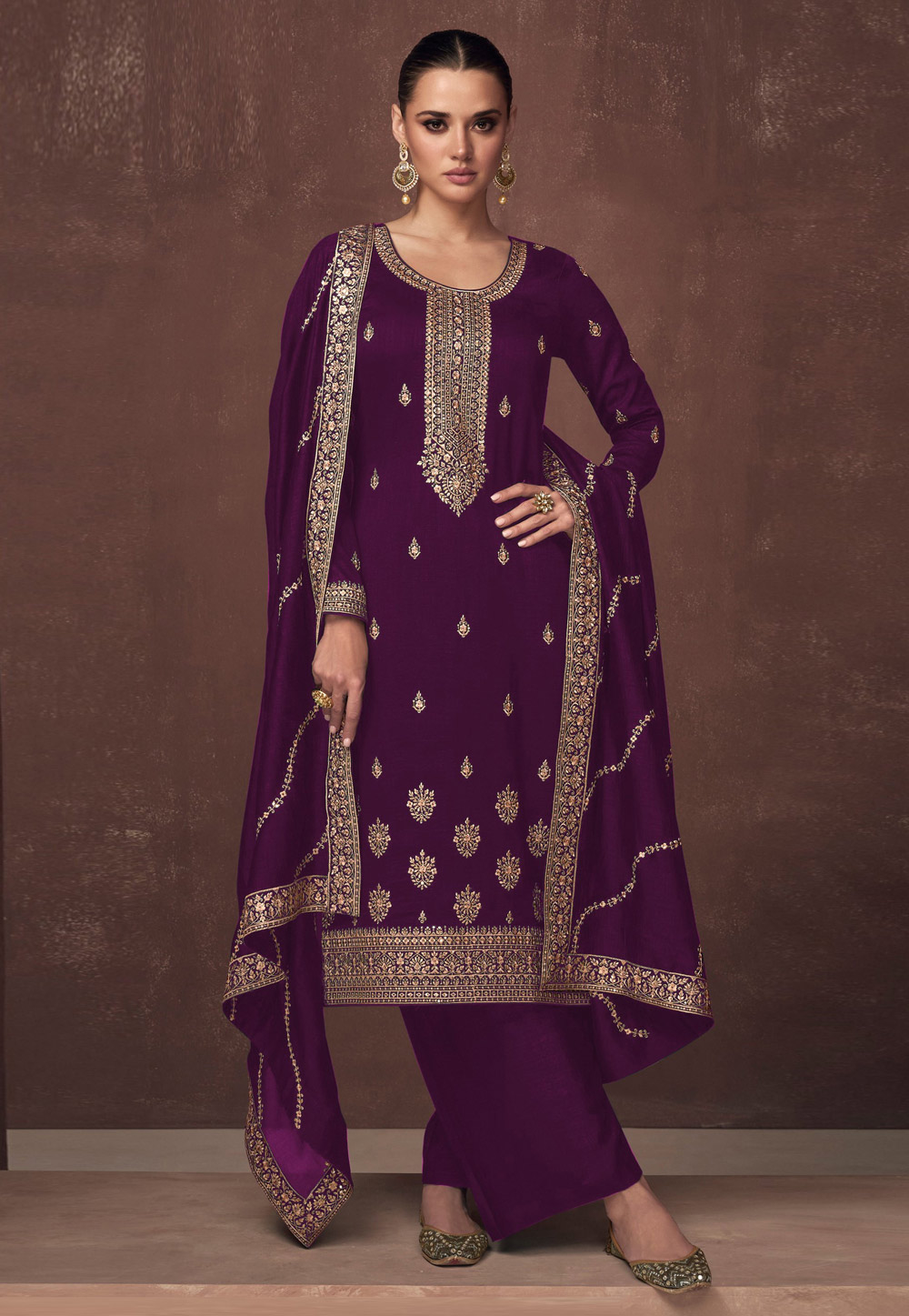 Purple Silk Pakistani Suit 280231