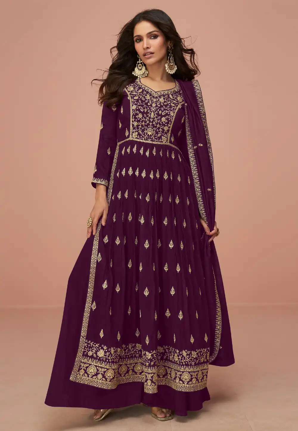 Purple Silk Pakistani Suit 294421