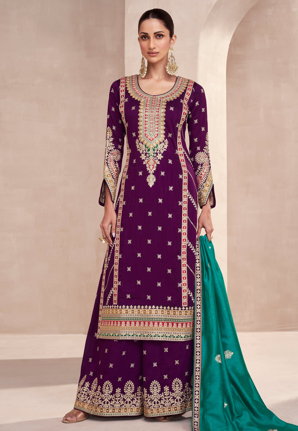 Purple Silk Pakistani Suit 279516