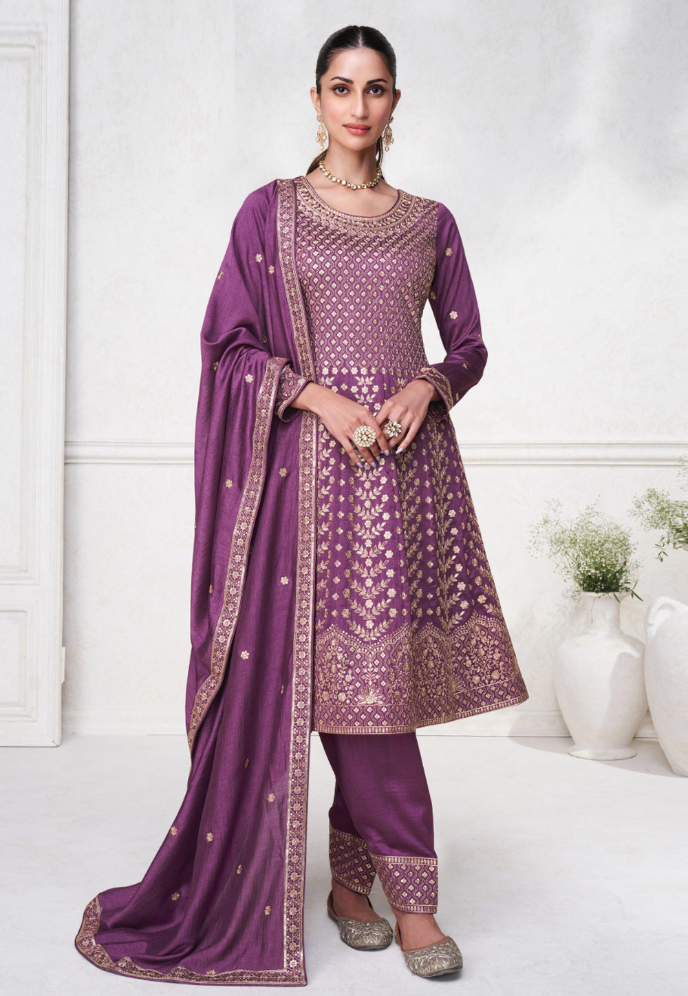 Purple Silk Pakistani Suit 284829