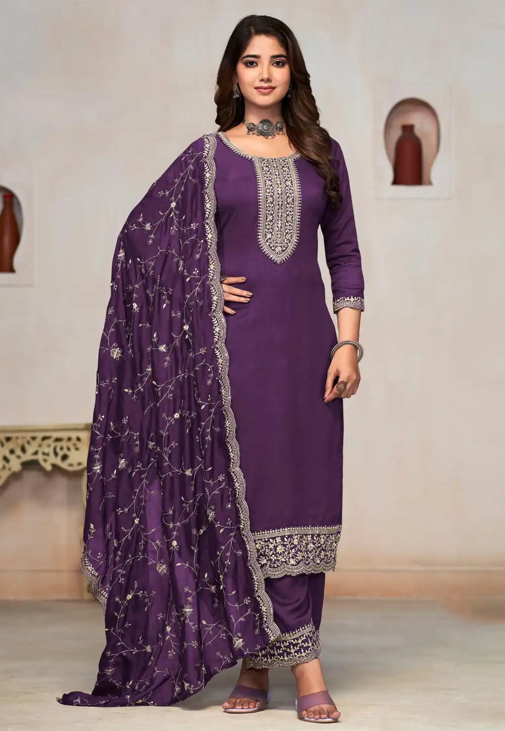 Purple Silk Palazzo Suit 290692