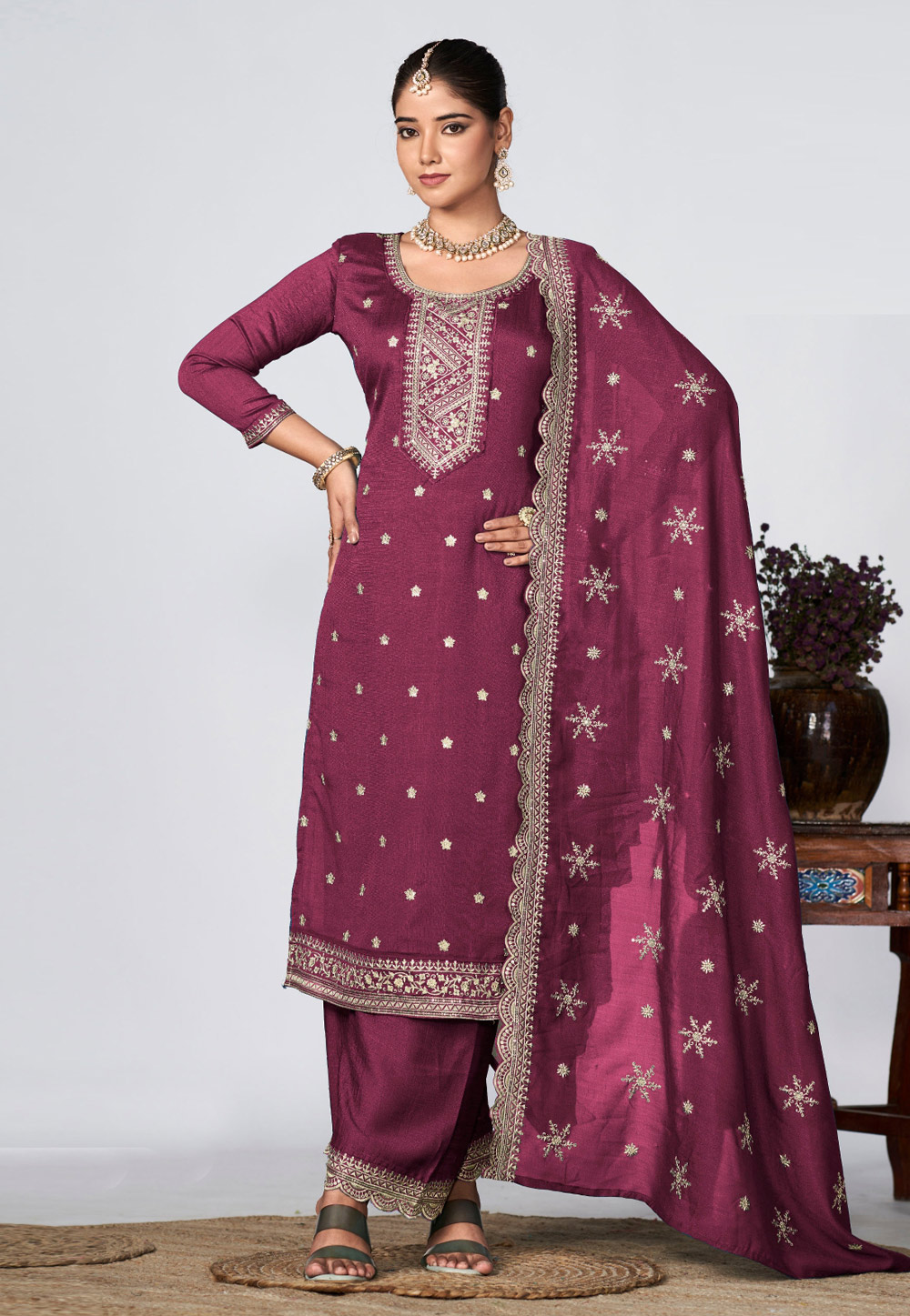 Purple Silk Palazzo Suit 285163
