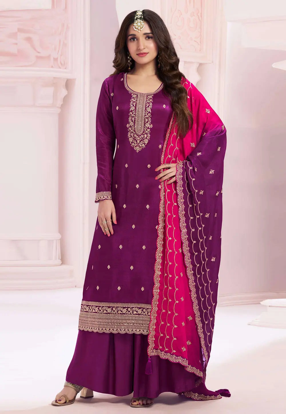 Purple Silk Palazzo Suit 300394