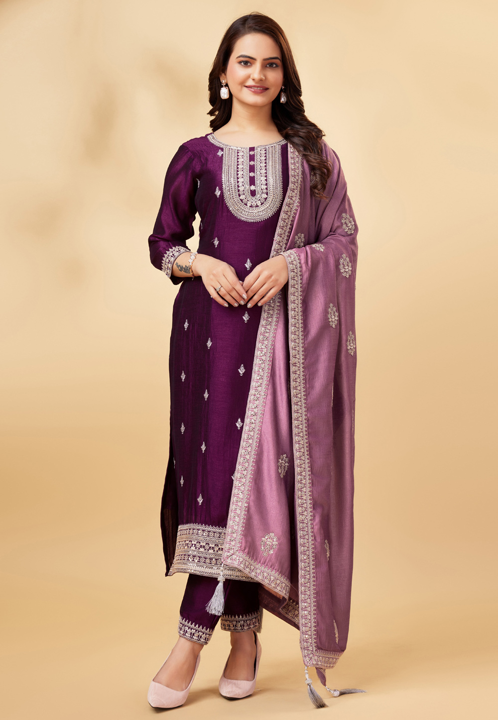 Purple Silk Pant Style Suit 284676