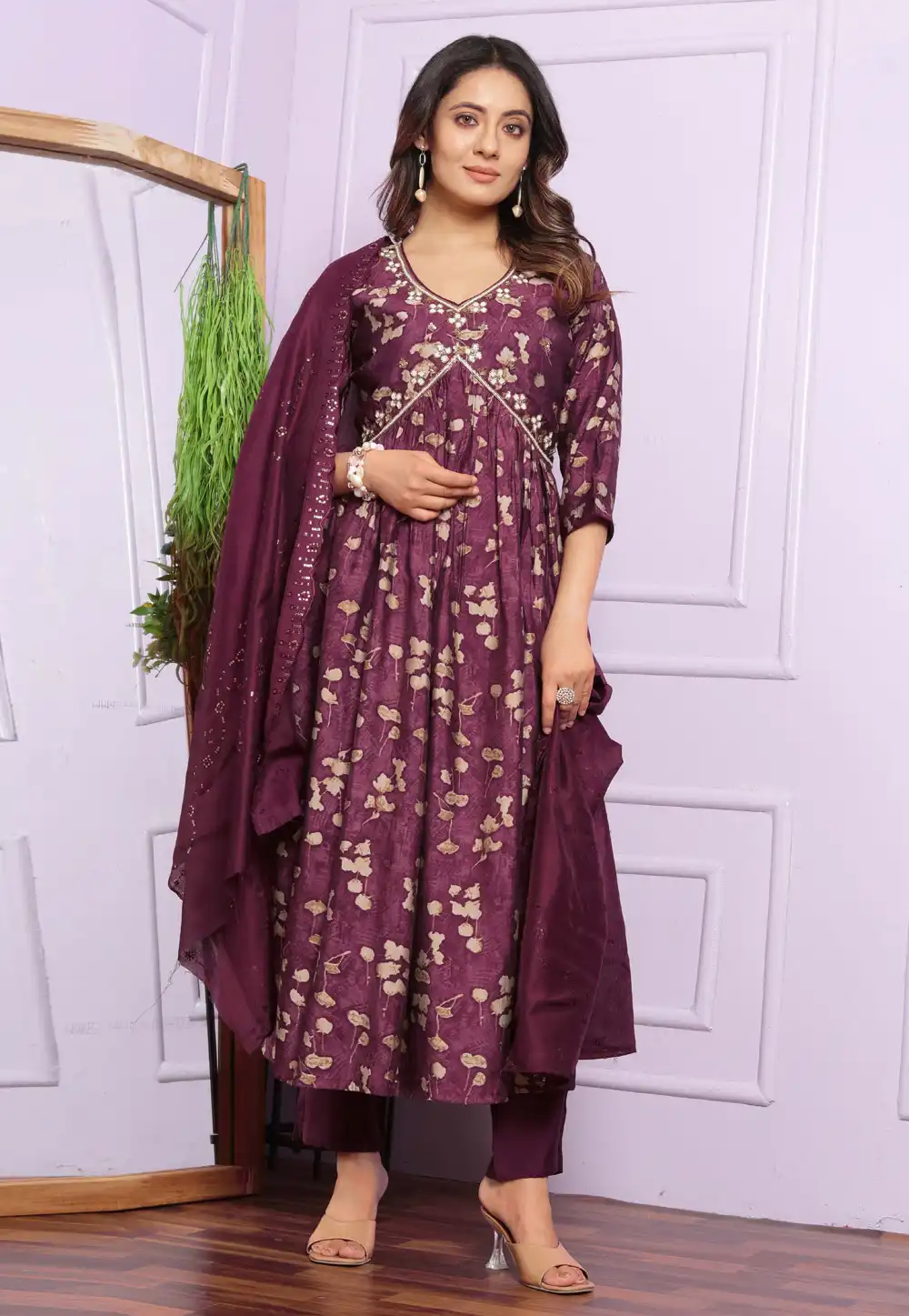 Purple Silk Readymade Anarkali Suit 289141