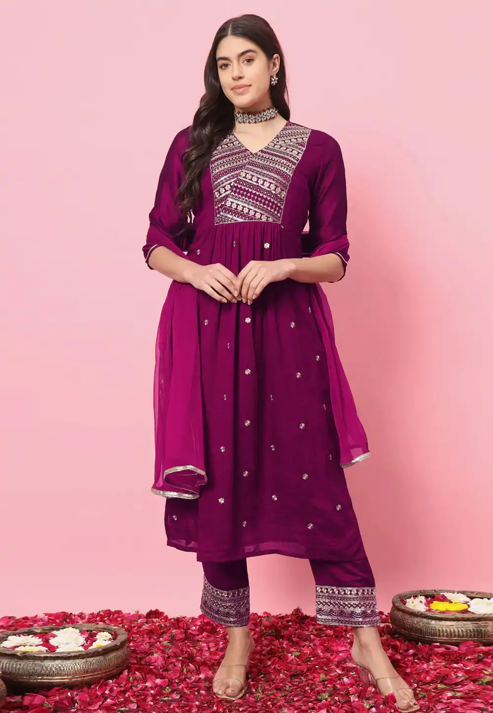 Purple Silk Readymade Anarkali Suit 289481