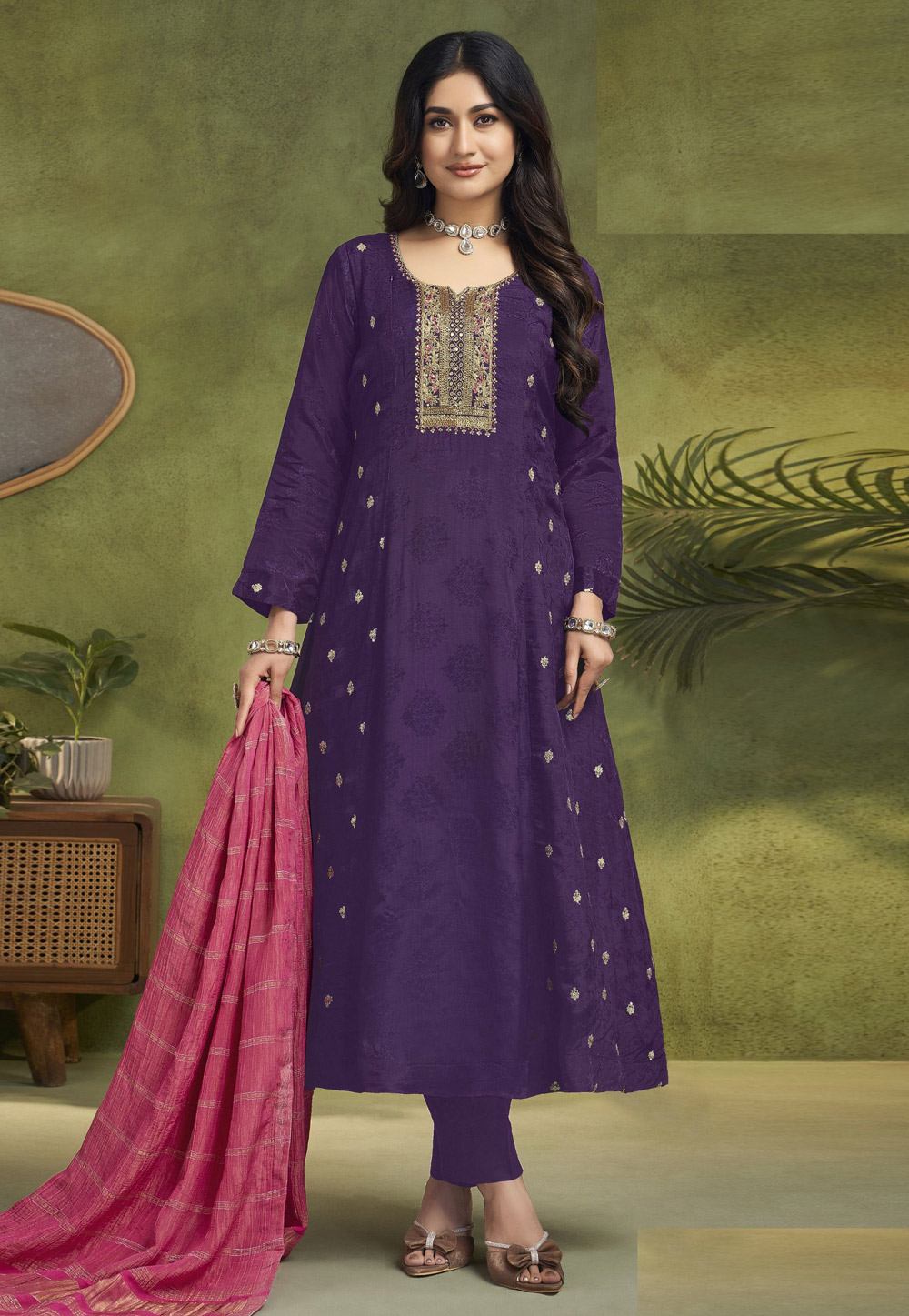 Purple Silk Readymade Anarkali Suit 310870