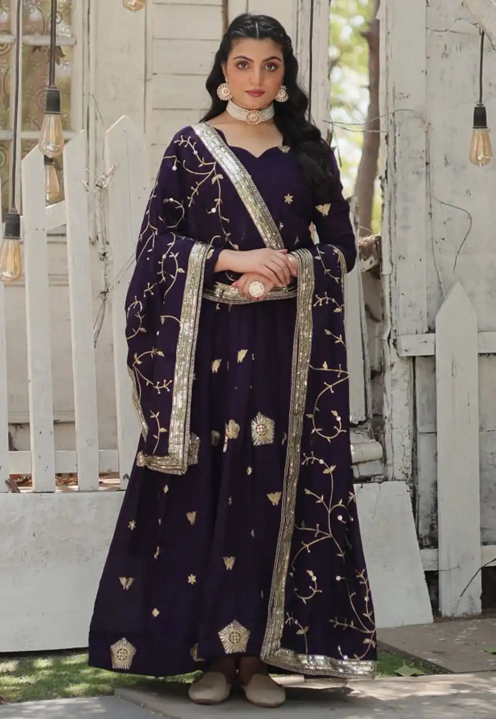 Purple Silk Readymade Anarkali Suit 290183