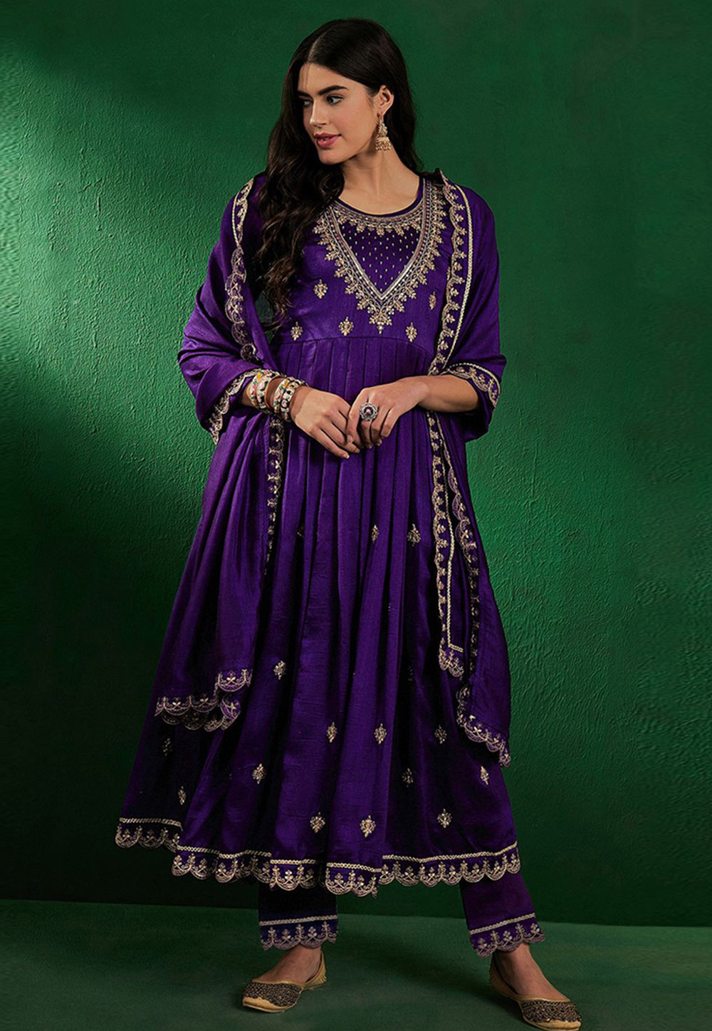 Purple Silk Readymade Anarkali Suit 309482