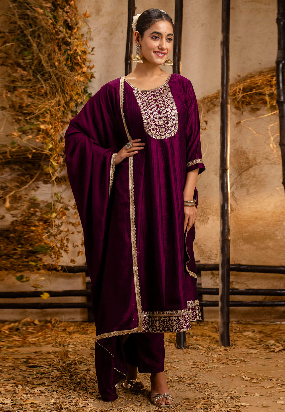 Purple Silk Readymade Anarkali Suit 309554