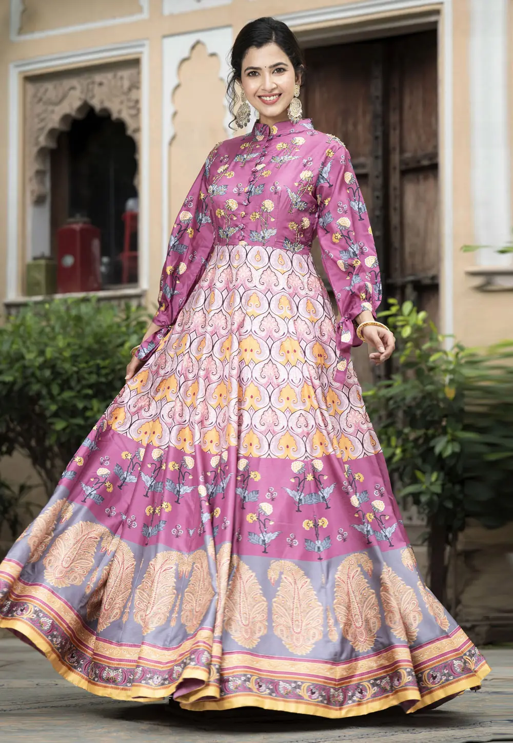 Purple Silk Readymade Anarkali Suit 296435