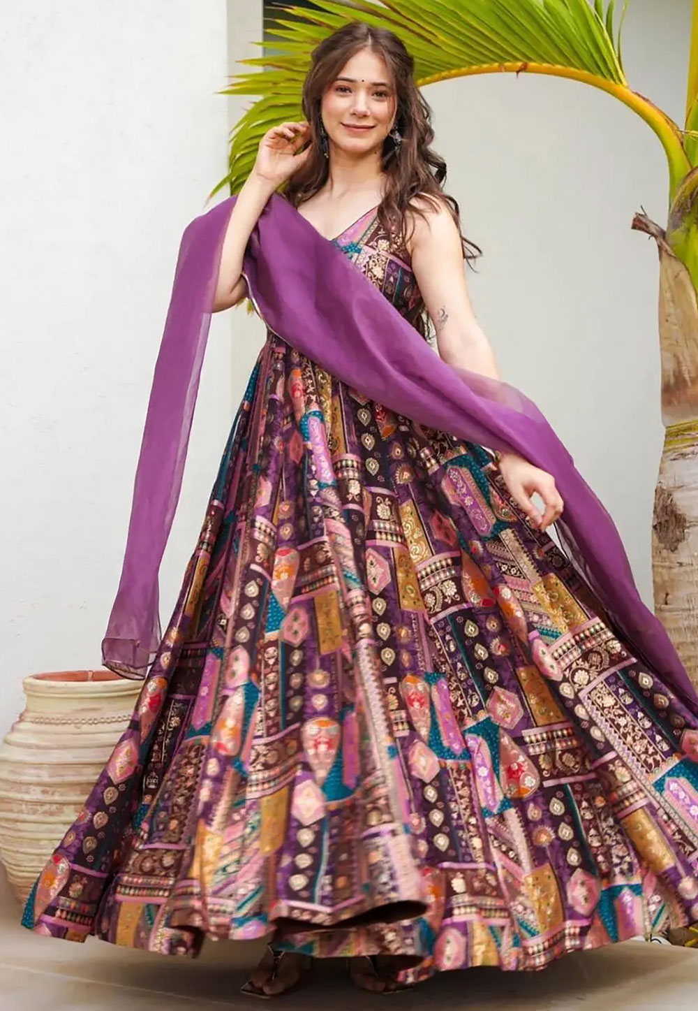 Purple Silk Readymade Long Anarkali Suit 306180