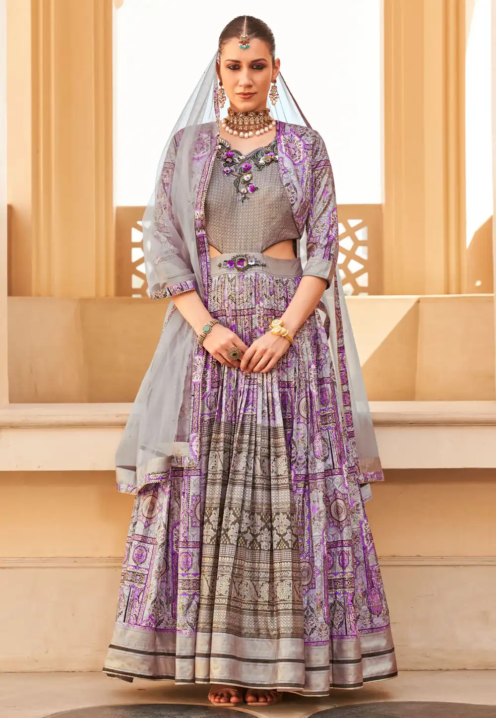 Purple Silk Readymade Long Anarkali Suit 288783