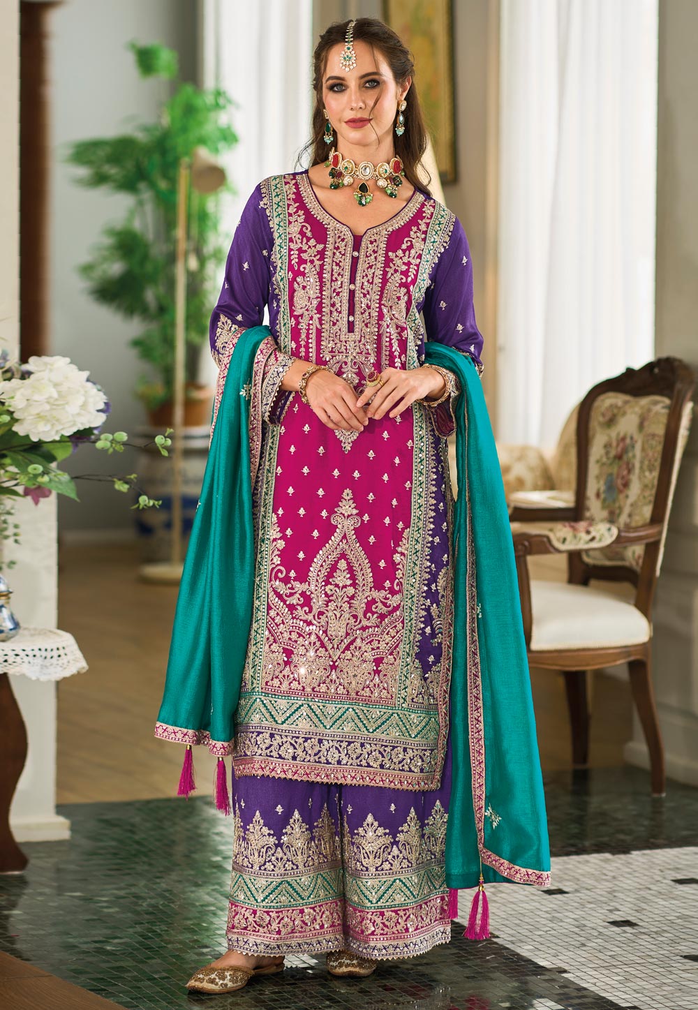 Purple Silk Readymade Pakistani Suit 283043