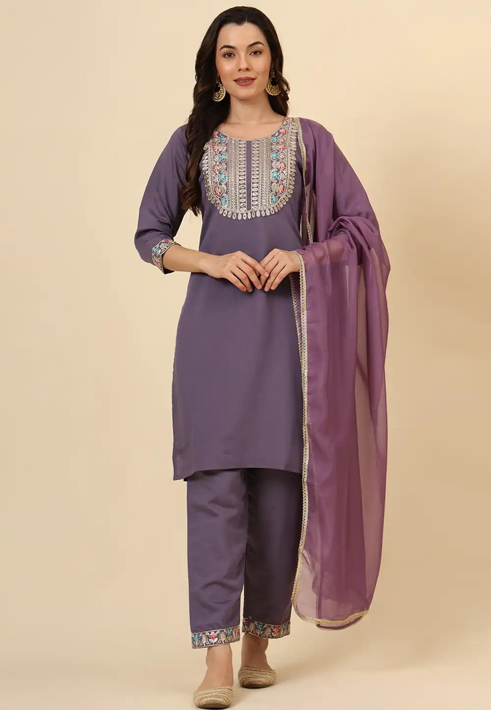 Purple Silk Readymade Pakistani Suit 293450