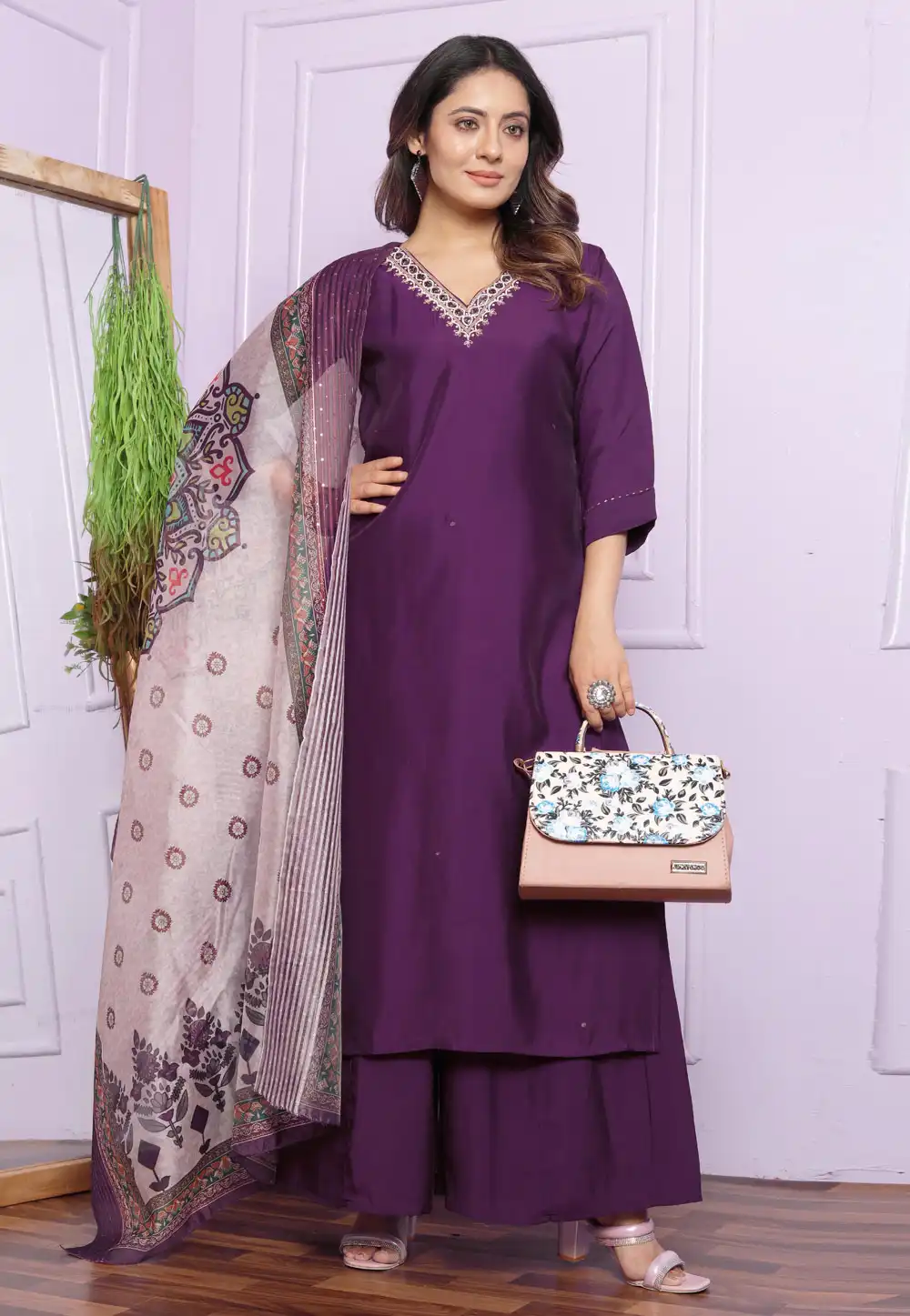 Purple Silk Readymade Pakistani Suit 289447