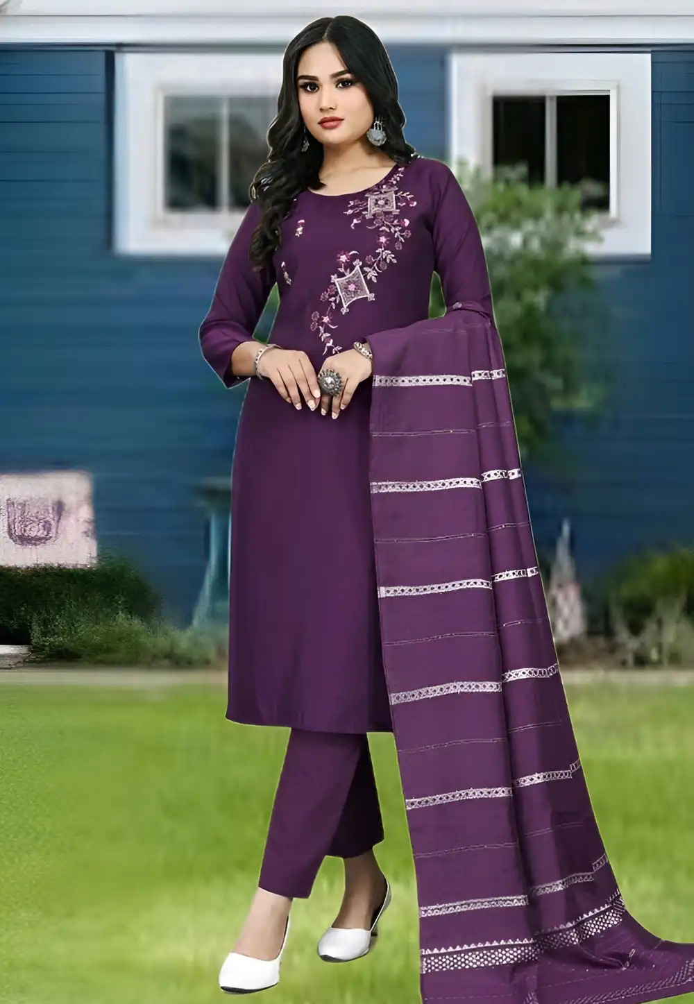 Purple Silk Readymade Pakistani Suit 291512