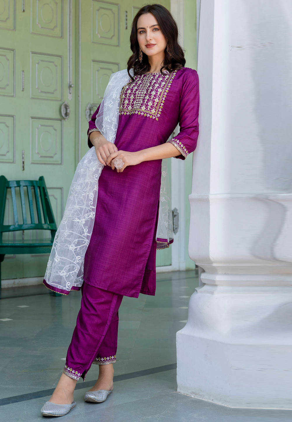 Purple Silk Readymade Pakistani Suit 310257